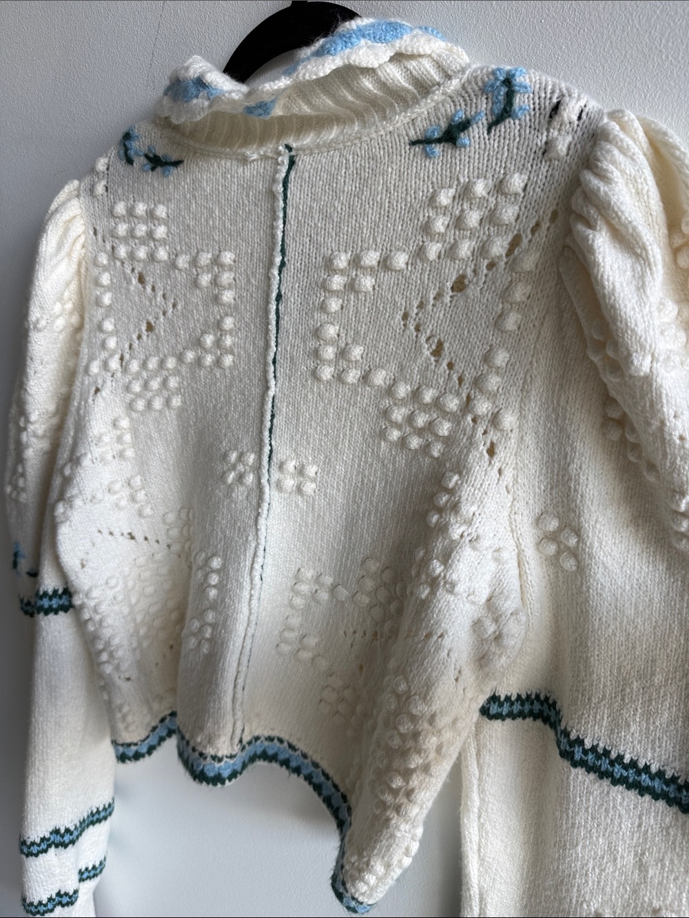 Free People Cream Knit Cardigan with Blue Trim - Picture 6 of 9